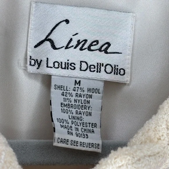 Vintage Linea by Louis Dell'Olio Ivory Coat Floral Embroidery Lined - Size M - Picture 5 of 5